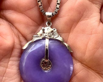 Lavender Jade Sterling Silver 925 Pendant Necklace /Lavender Jade Sterling 925  Pendant. Purple Lavender Jade Antique Good Luck Amulet