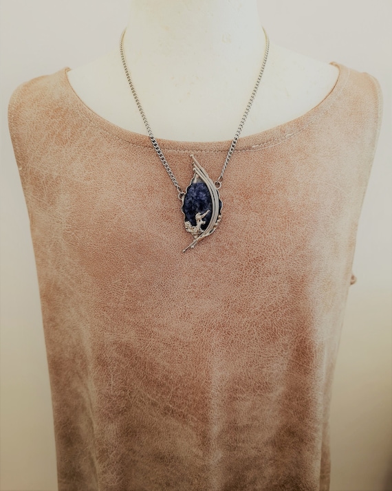 Brutalist Mid Century Lapis Royal Blue Sodalite Sterling 925 Necklace. Israel Sterling Jewelry.Oxidized Mid Century Necklace 925 Mid Century