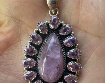 Kunzite & Amethsyt Breathtaking Sterling Silver Large Pendant Floral / Kunzite Amethyst 925 Pendant Large Floral Drop Pear Shape Spectacular