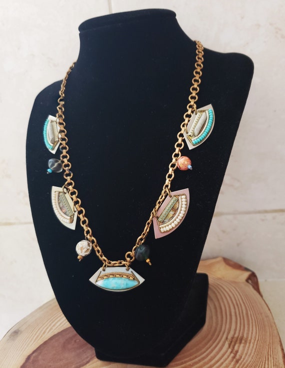 Brass Bronze Beaded Charm Necklace. Charm Necklace