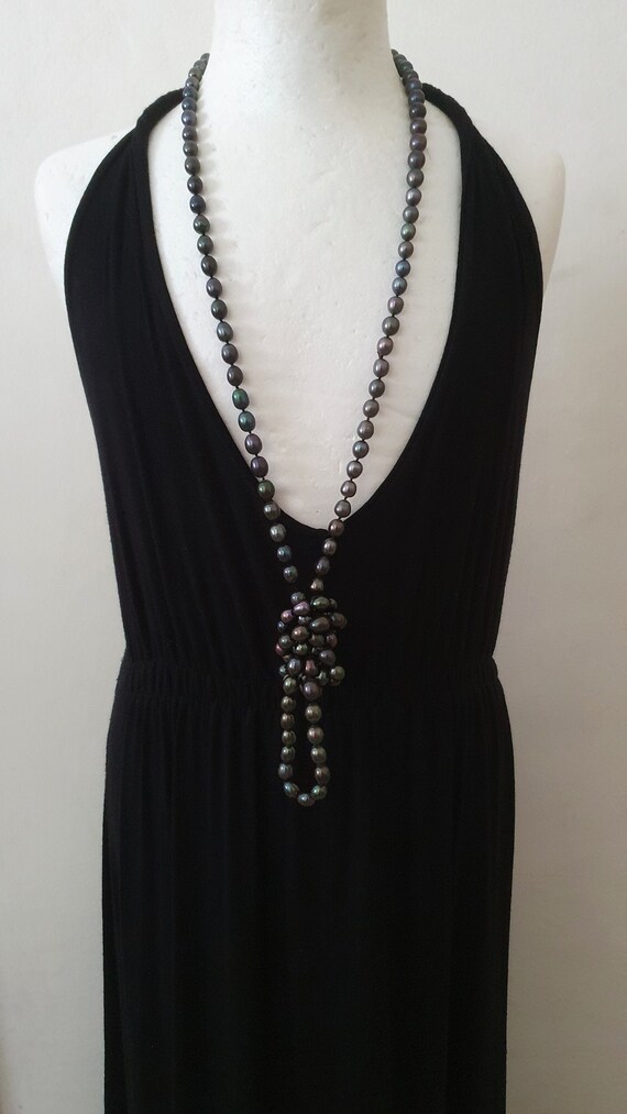Pearl Tahitian Peacock Color Necklace Long Double