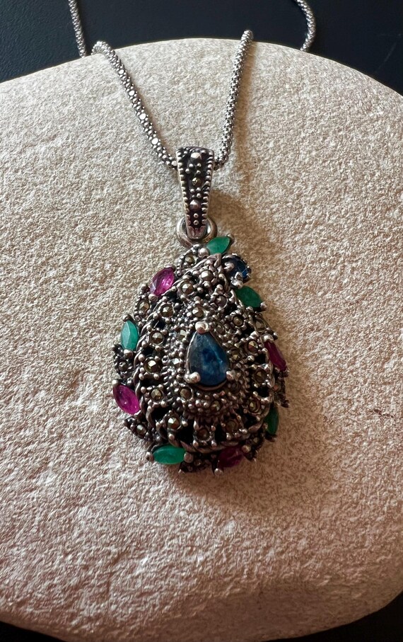 Antique Multi Gemstone Stunning Ruby Emerald Sapp… - image 6