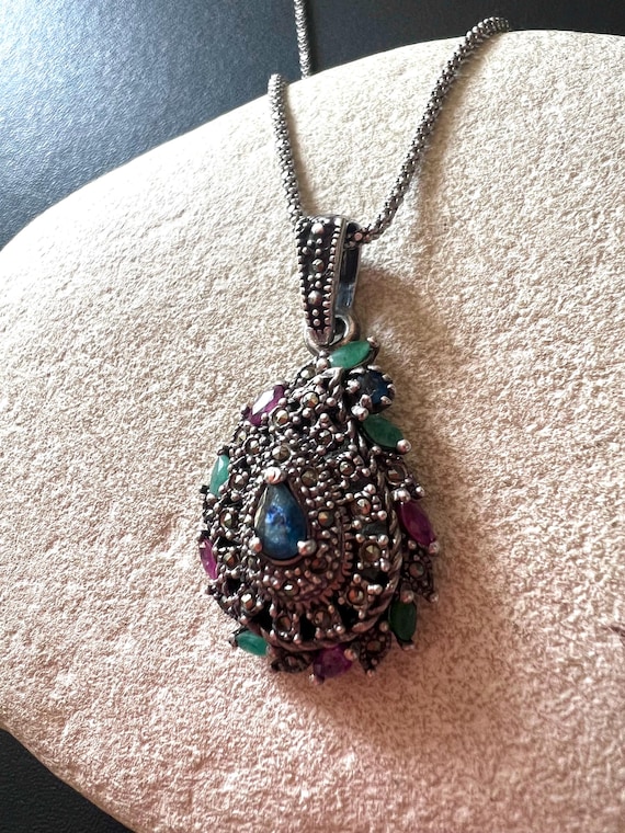 Antique Multi Gemstone Stunning Ruby Emerald Sapp… - image 8