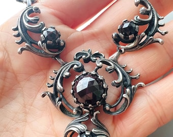 Antique Austrian Jugendstil Art Nouveau Bohemian Red Garnet Art Nouveau Silver 825 Necklace. Garnet Sterling 835 Art Nouveau /Garnet 835 Bib