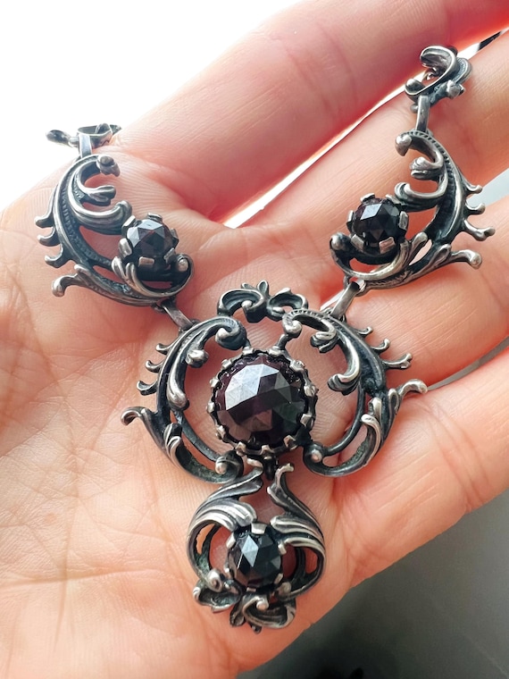 Antique Austrian Jugendstil Art Nouveau Bohemian Red Garnet Art