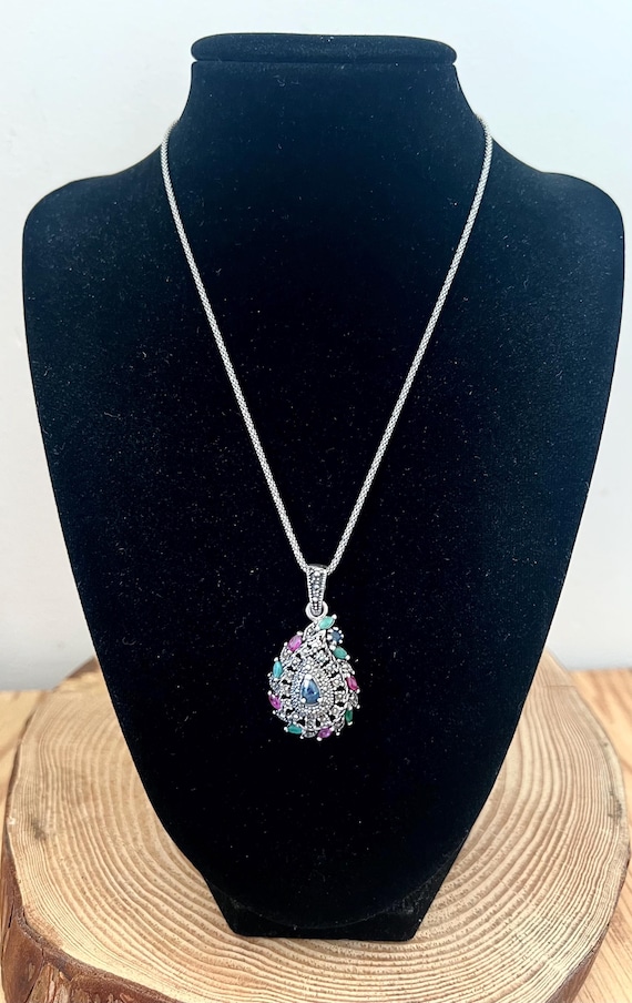 Antique Multi Gemstone Stunning Ruby Emerald Sapp… - image 9