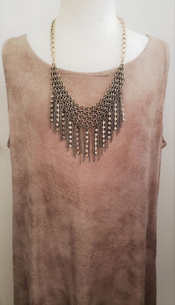 Light Gold Tone Fringe Rhinestone Vintage Bib Neck