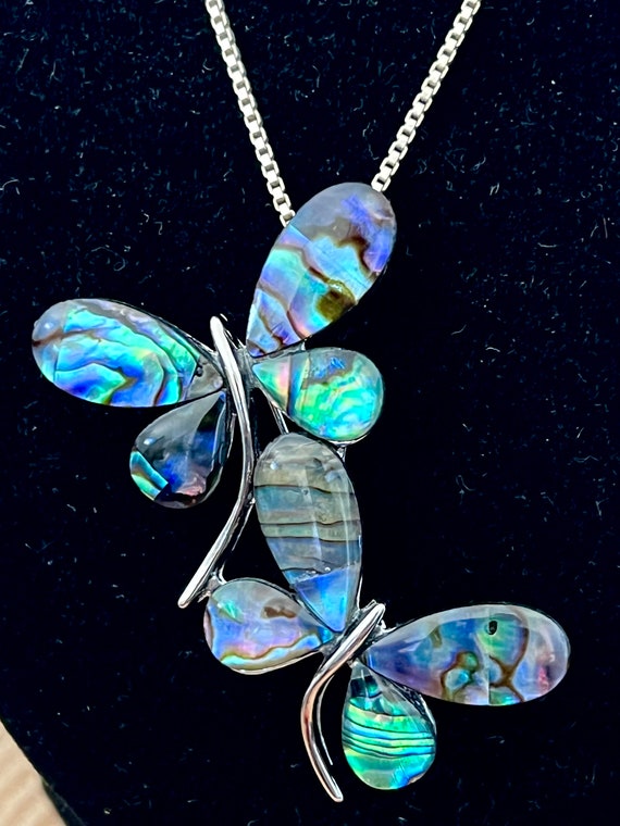 Israel Artisan Abalone Butterfly Silver 925 Penda… - image 4