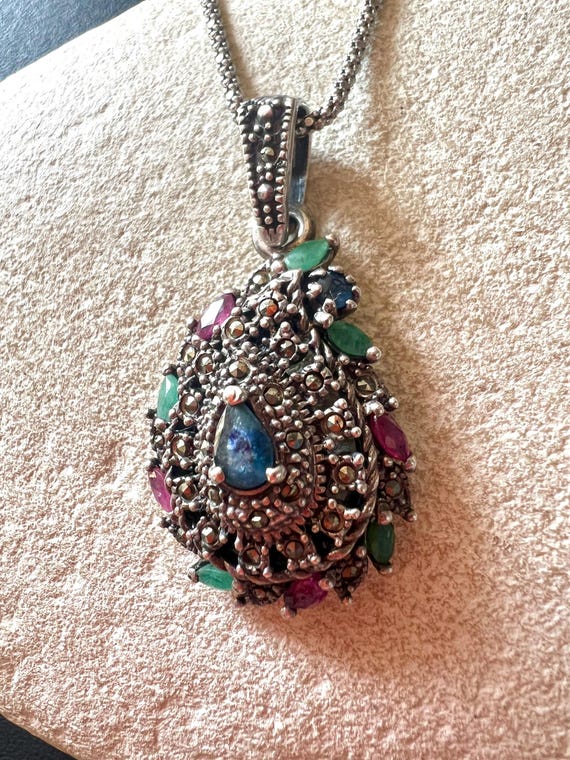 Antique Multi Gemstone Stunning Ruby Emerald Sapp… - image 5