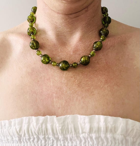 Murano Antique Chartreuse Tone Murano Glass Italian Necklace