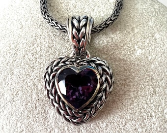 Amethyst 750 18k Gold & 925 Sterling Silver Gem Quality Heart Pendant .Gorgeous Purple Amethyst Stone Heart Pendant Sterling Silver 18k Gold