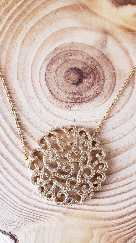 14k Gold Filled Diamond Art Nouveau Style Necklace