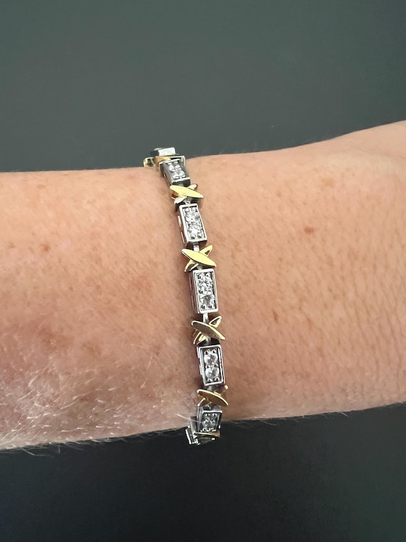 Gold Vermeil Sterling Silver Bracelet / White Topaz Gemstone  display picture 2