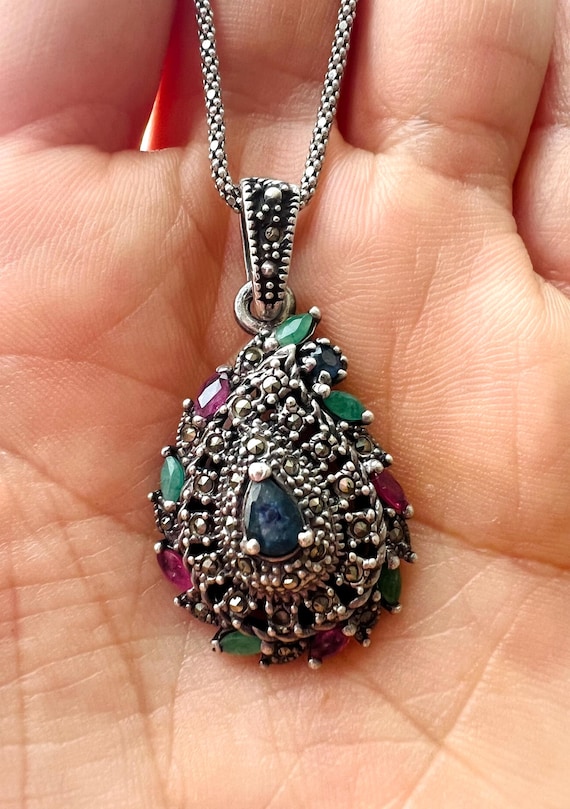 Antique Multi Gemstone Stunning Ruby Emerald Sapp… - image 1