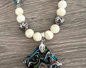 Antique Murano Glass Pendant Necklace: Venetian Swirl Disc Italian Jewelry /Murano Necklace Venetian / Agate Necklace Murano