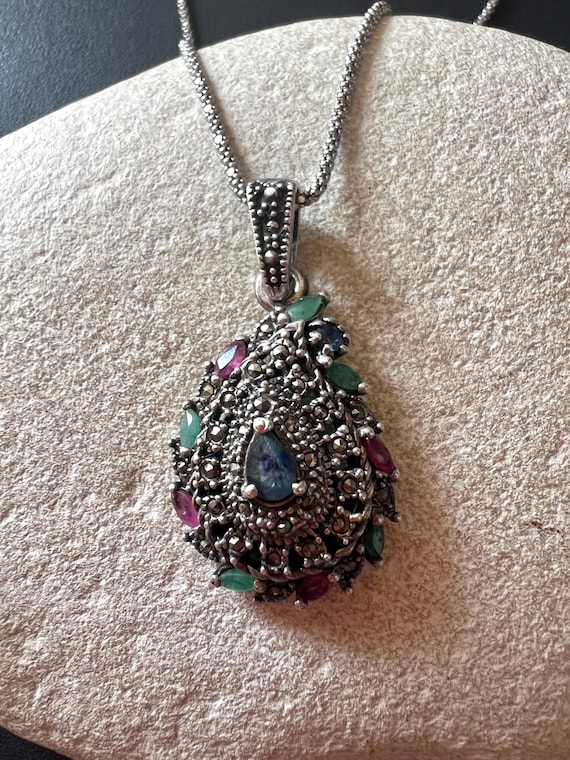 Antique Multi Gemstone Stunning Ruby Emerald Sapp… - image 7