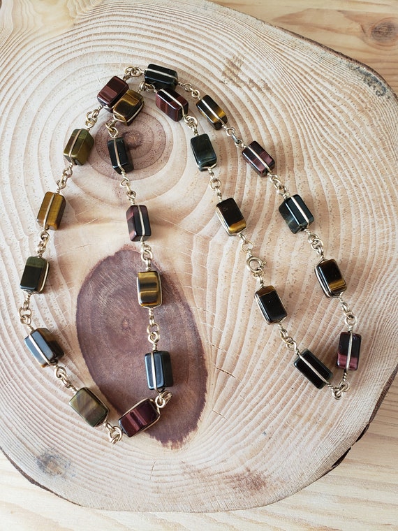 Multi Gemstone Tiger Eye Gold filled Long Necklace