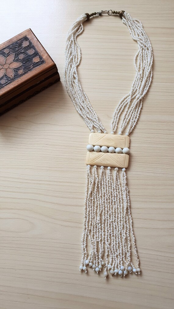 Carved White Bone Vintage Tassel Necklace. Jerusa… - image 4