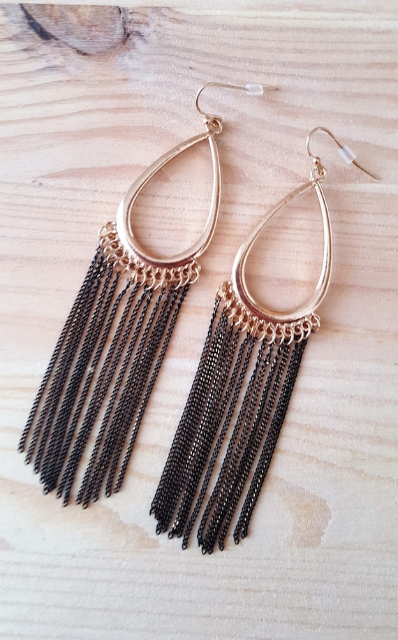 Rose gold fringe earrings deals