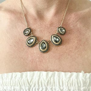 Smokey Topaz Style Swarovski Graduated Gold Crystal Necklace. Two Tone Double Strand Gold Necklace. Smokey Topaz Crystal Elegant Bib Style