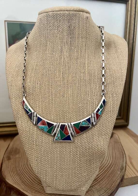 RESERVED Native American Inlay Multi Gemstone Bib… - image 5