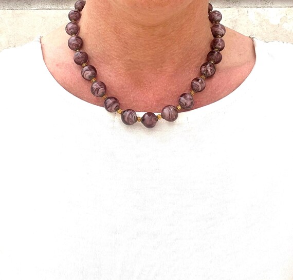 Murano Antique Purple Tone Murano Glass Italian Necklace. Murano Glass Italy Necklace Venetian Beaded Necklace. Murano Italy Glass Purple