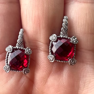 18K White Gold Ruby Diamond Lock Back Earrings | Vintage Judith Ripka JR Fine Jewelry