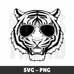 Tiger Head Svg, Cool Tiger Design with Sunglasses, Mascot Tiger Face Clipart, Digital Download for Cricut T-Shirt Designs, Tiger Vector Art