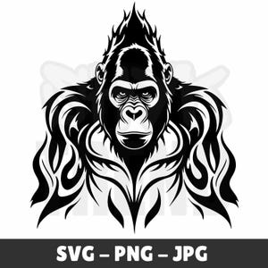 Gorilla Head Line Art: SVG & PNG Digital Download