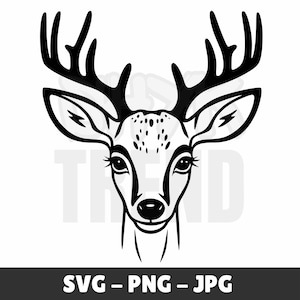 Deer Head Svg, Deer Head Svg Png, Buck Hunting Svg Png, Buck Head Silhouette, Deer Line Art, Deer Antlers Svg, Deer Svg Vector