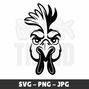 Angry Rooster Line Art: SVG PNG JPG, Cut File (Digital Download
