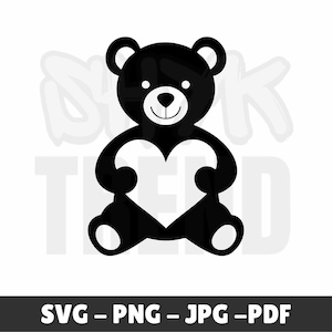 Teddy Bear Heart Outline SVG: Valentine&#39;s Day Nursery Clipart (Digital Download
