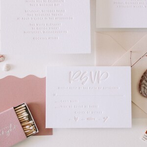 Custom Hand Lettering Letterpress Tonal Wedding Invitation Suite Los Olivos Suite Sample Pack image 4