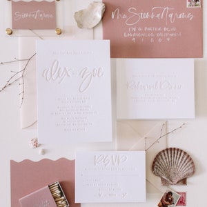 Custom Hand Lettering Letterpress Tonal Wedding Invitation Suite Los Olivos Suite Sample Pack image 1