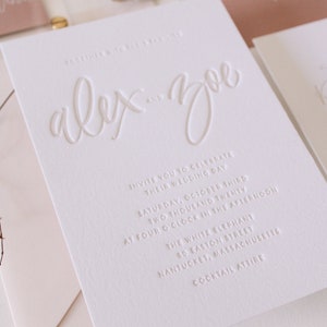 Custom Hand Lettering Letterpress Tonal Wedding Invitation Suite Los Olivos Suite Sample Pack image 2