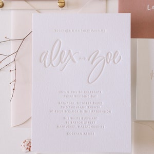 Custom Hand Lettering Letterpress Tonal Wedding Invitation Suite Los Olivos Suite Sample Pack image 6