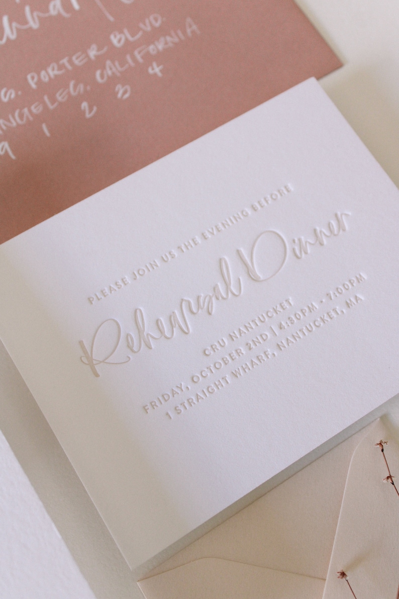 Custom Hand Lettering Letterpress Tonal Wedding Invitation Suite Los Olivos Suite Sample Pack image 5