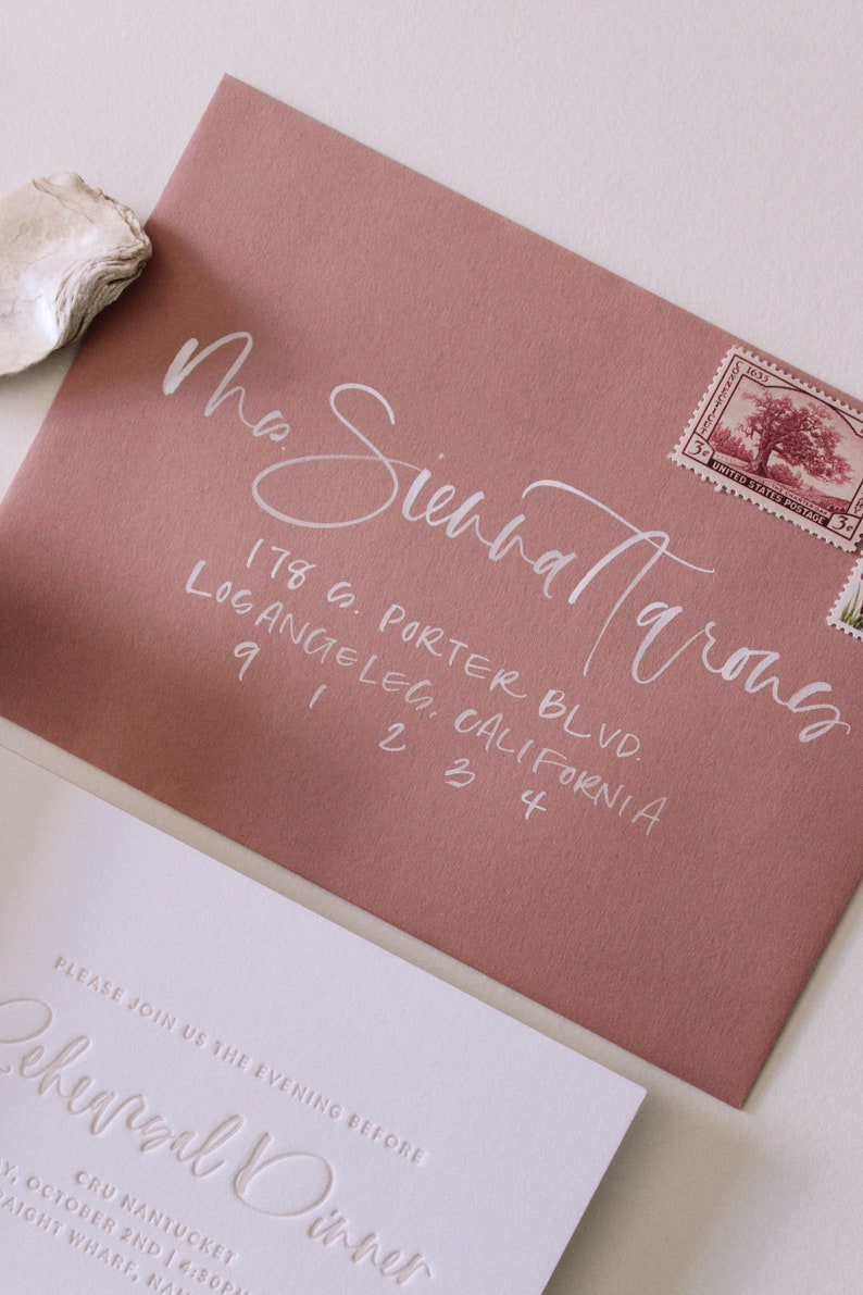 Custom Hand Lettering Letterpress Tonal Wedding Invitation Suite Los Olivos Suite Sample Pack image 9