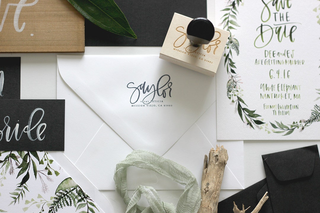 Custom Calligraphy Hand Lettered Return Address Rubber Stamp - Etsy