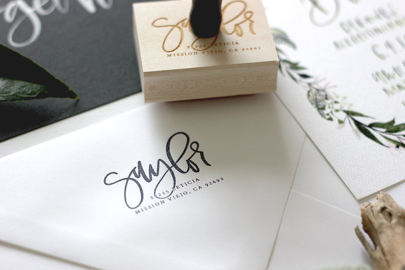 Custom Calligraphy Hand Lettered Return Address Rubber Stamp image 3