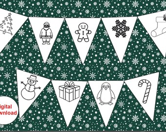 Christmas Bunting, Flags, Banner to Colour in. Kids Christmas Craft Activity. PDF. Instant Download