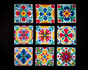 Imanes de azulejos españoles: Decoración colorida para la cocina, juego de 9