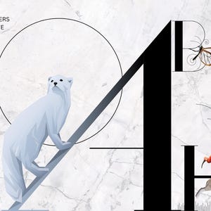 Apresentando letras iniciais de animais, tipografia, decoradas com animais selvagens, arte de letras de animais selvagens personalizadas - alfabeto inicial de animais personalizado