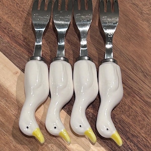 Vtg Shafford Stainless Japan duck appetizer/cocktail/childrens  forks (4)