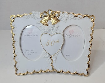 Enesco Life Long Love vitguldsdetaljer 50-årsjubileumsram 5,5x8,5 cm dubbel oval