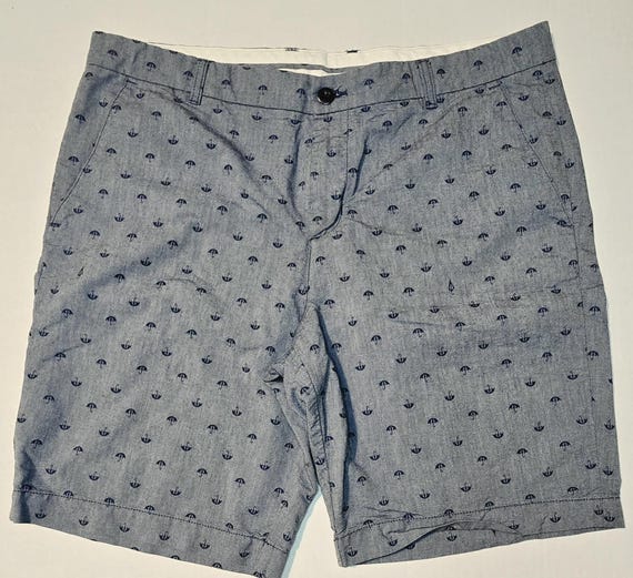 Ben Sherman, Ben Sherman Men Blue Umbrella Logo Casual Flat Chino 100% Cotton Shorts Size 38