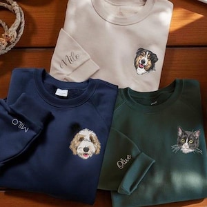 Pet Embroidered Sweatshirt, Embroidered Dog Hoodie, Custom Dog Face Embroidered Sweatshirt From Photo, Pet Lovers Gift, Gift For Mom