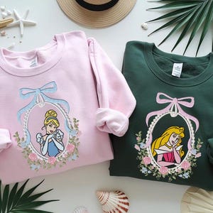 Cartoon Princess Embroidered Sweatshirt, Magic Kingdom Embroidered Jumper, Princess Icon Embroidered Sweaters, Girl Trip Shirt