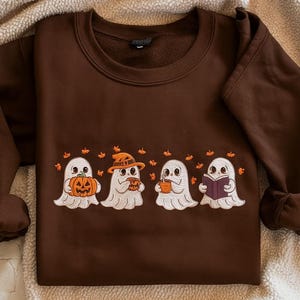 Embroidered Ghost Book Sweatshirt, Halloween Ghost Sweatshirt, Ghost Book Sweater, Ghost Sweatshirt, Ghost Reading Sweatshirt