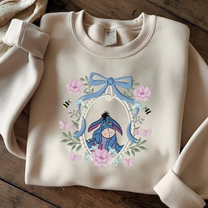 Magical Kingdom Embroidered Jumper, Floral Cartoon Mirror Bow Embroidered Sweatshirt, Magical Land Movie Character Shirt, Girl Trip Tee